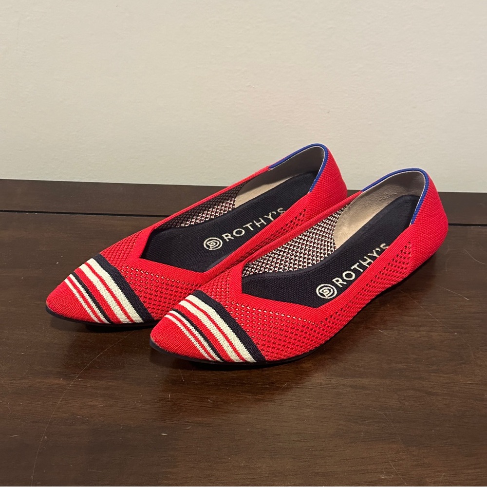 Women’s Rothy’s Size 10 The Point In Cherry Red Stripe Captoe